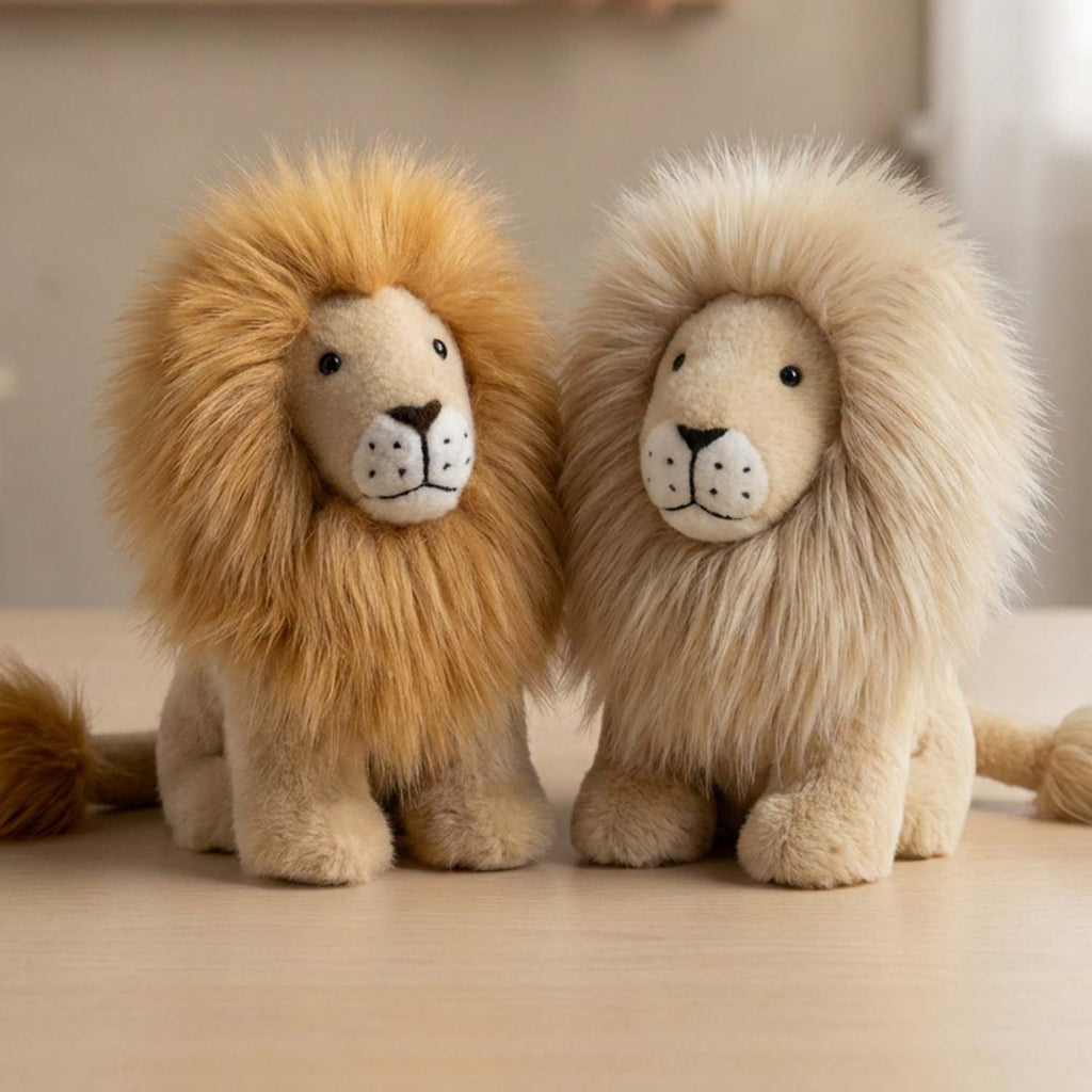 Alpaca stuffed lion, 9-inch small, warm caramel with fluffy mane, Shupaca
