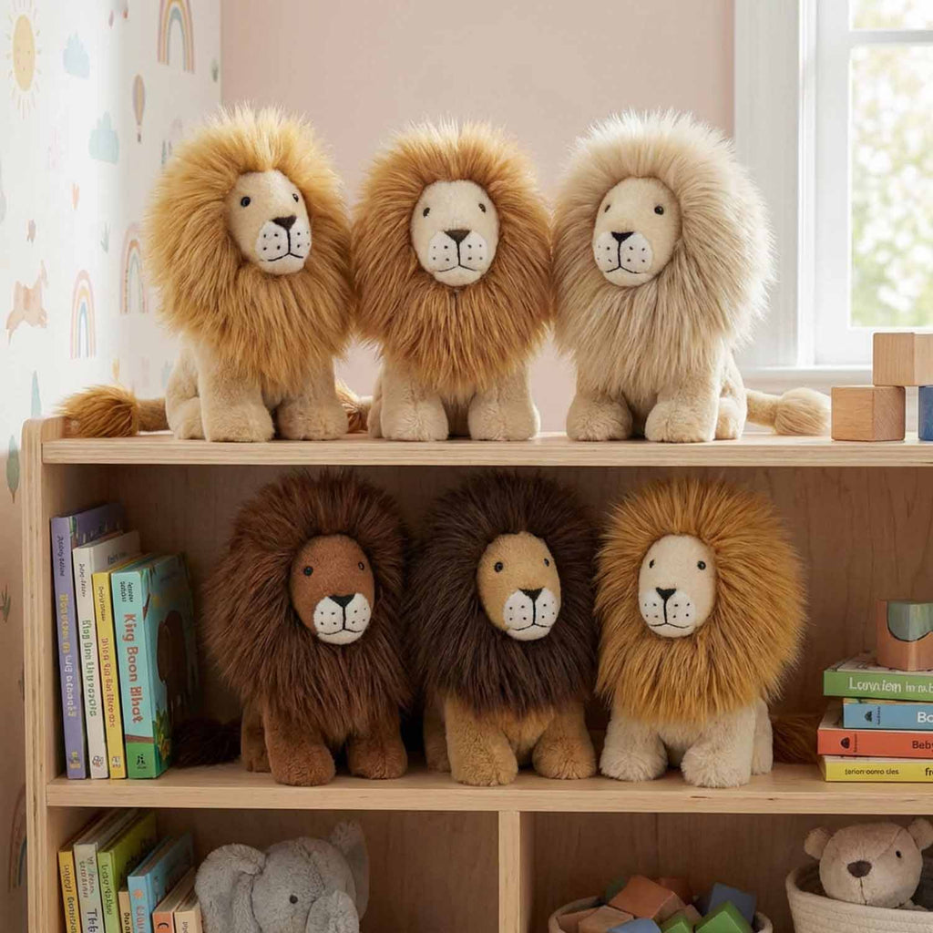Alpaca stuffed lion, 9-inch small, warm caramel with fluffy mane, Shupaca