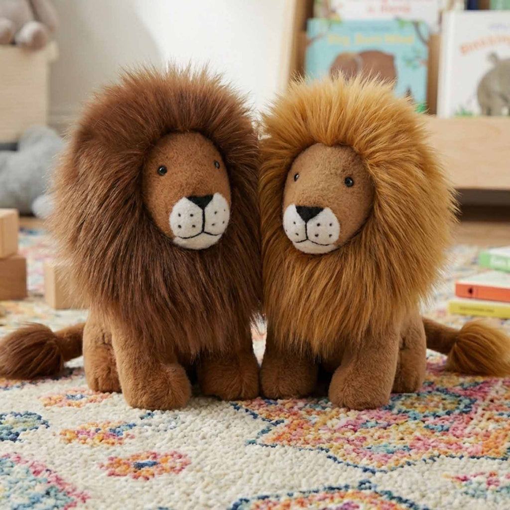 Alpaca stuffed lion, 9-inch small, warm caramel with fluffy mane, Shupaca
