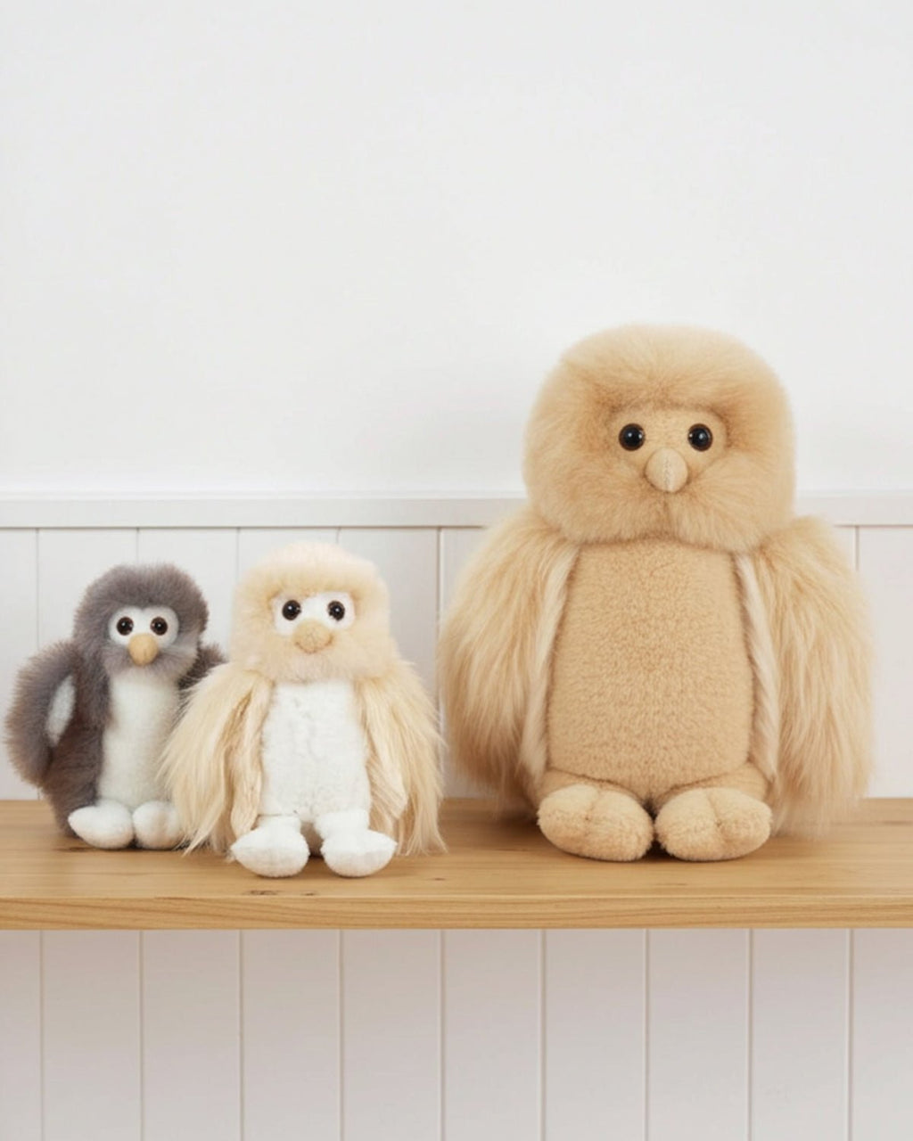 Alpaca stuffed owl, 8-inch small, cream and misty grey, Shupaca