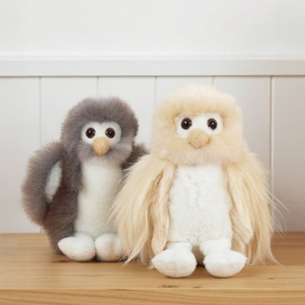 Alpaca stuffed owl, 8-inch small, cream and misty grey, Shupaca