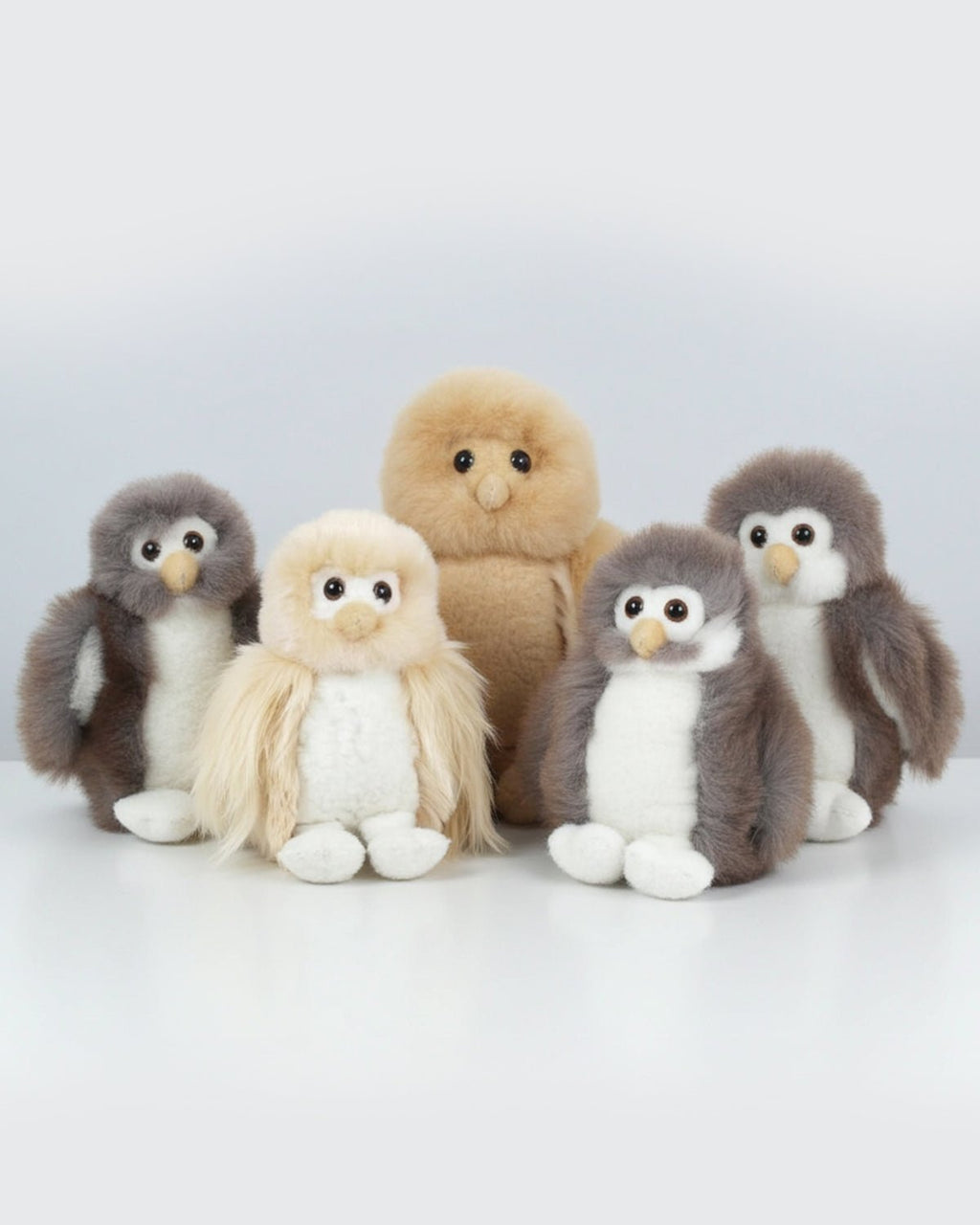 Alpaca stuffed owl, 8-inch small, cream and misty grey, Shupaca
