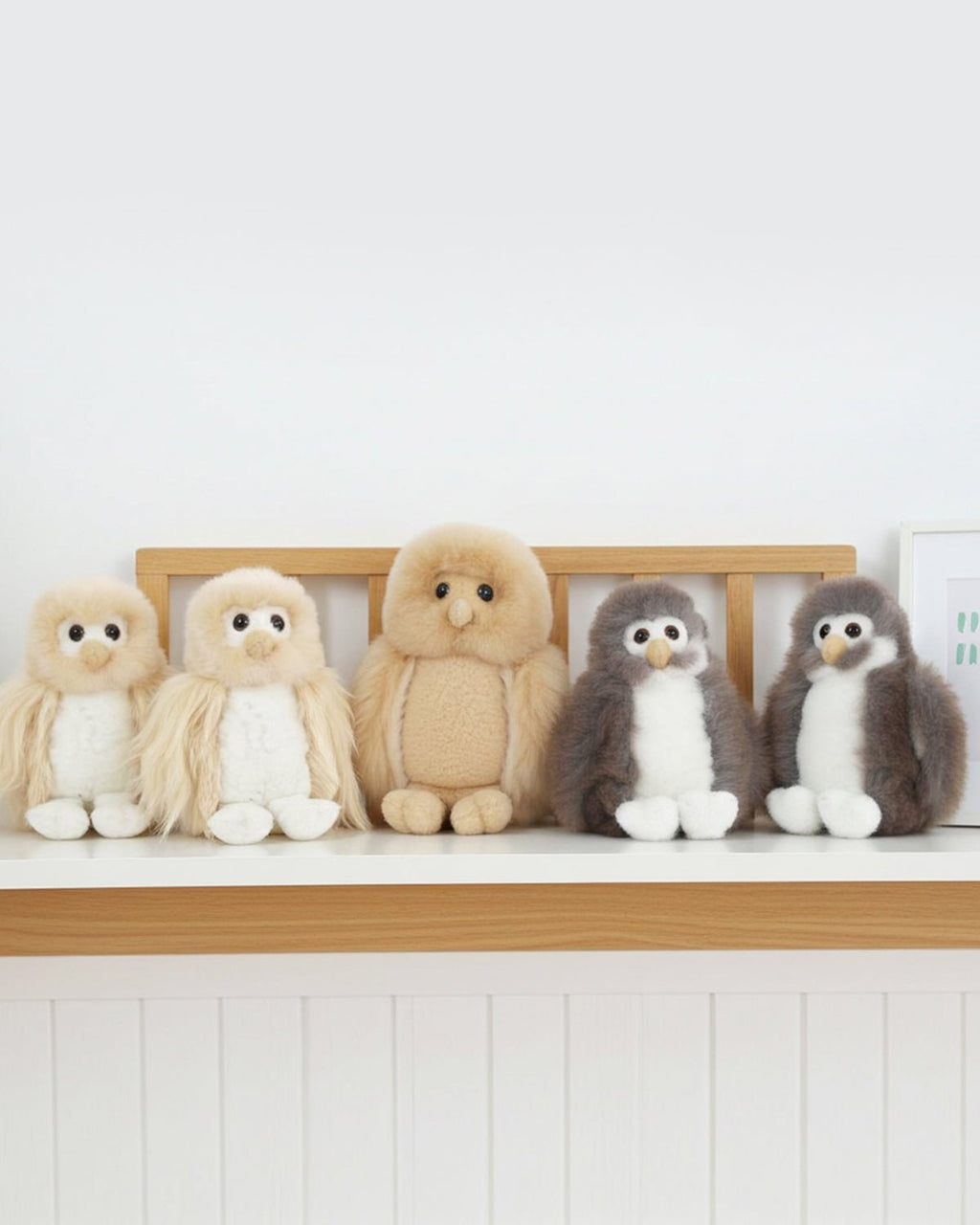 Alpaca stuffed owl, 8-inch small, cream and misty grey, Shupaca