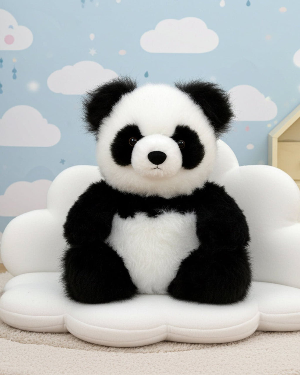 Alpaca stuffed panda, 9-inch, black and white hand-trimmed, Shupaca