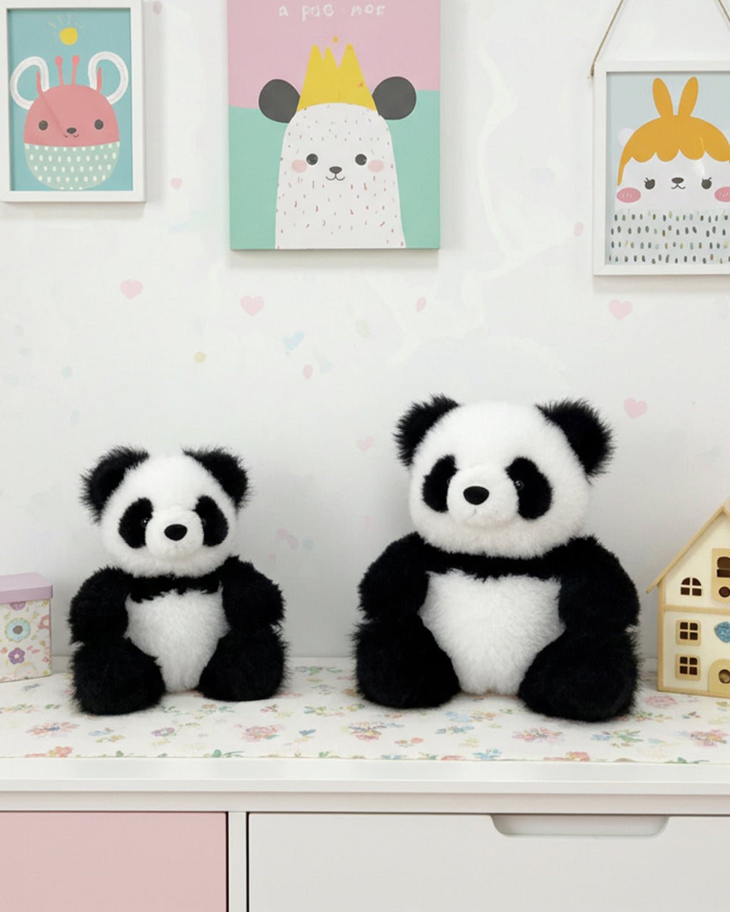 Alpaca stuffed panda, 9-inch, black and white hand-trimmed, Shupaca