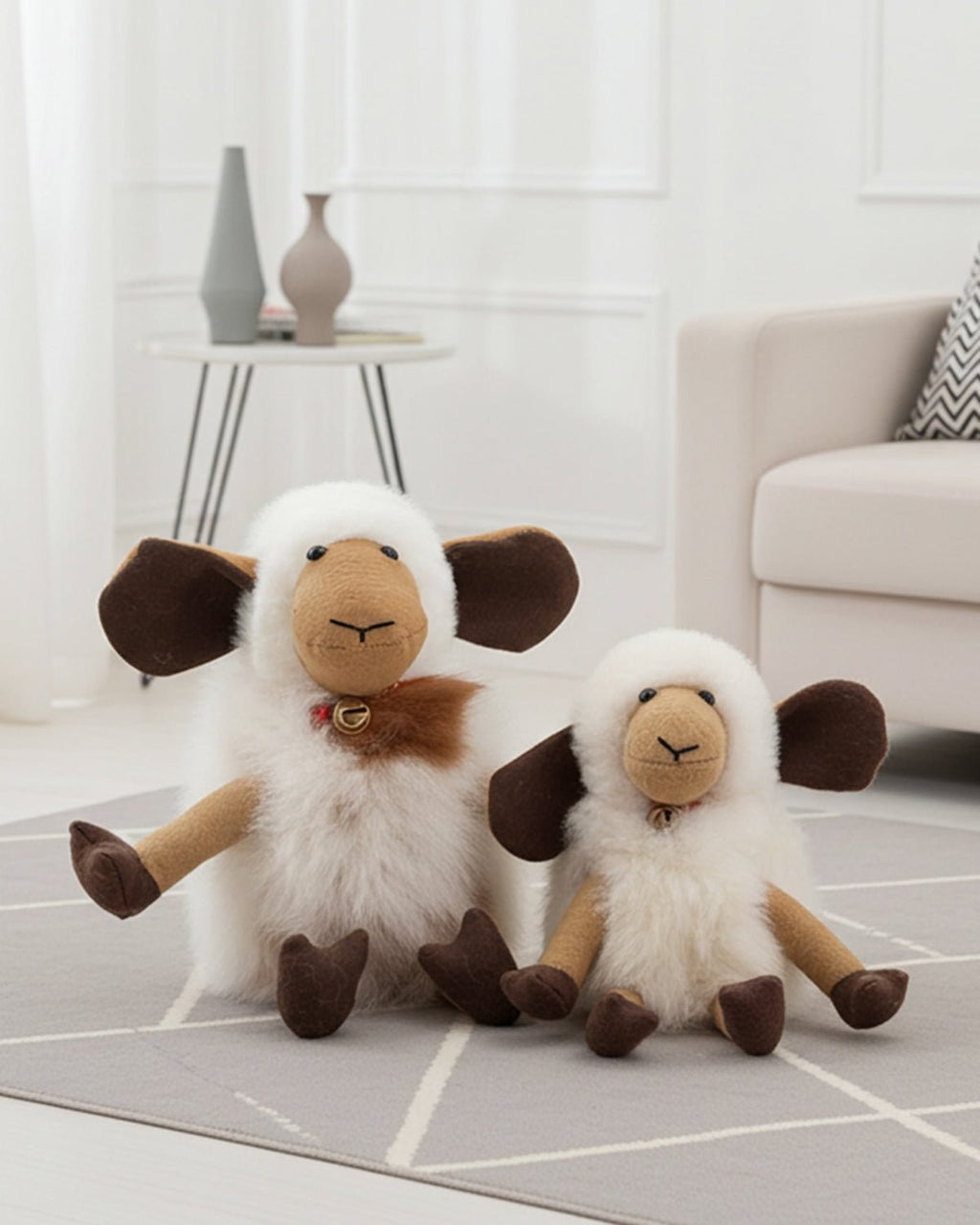 Alpaca stuffed sheep, 14-inch, cream with caramel tones, Shupaca