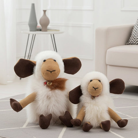 Alpaca stuffed sheep, 14-inch, cream with caramel tones, Shupaca