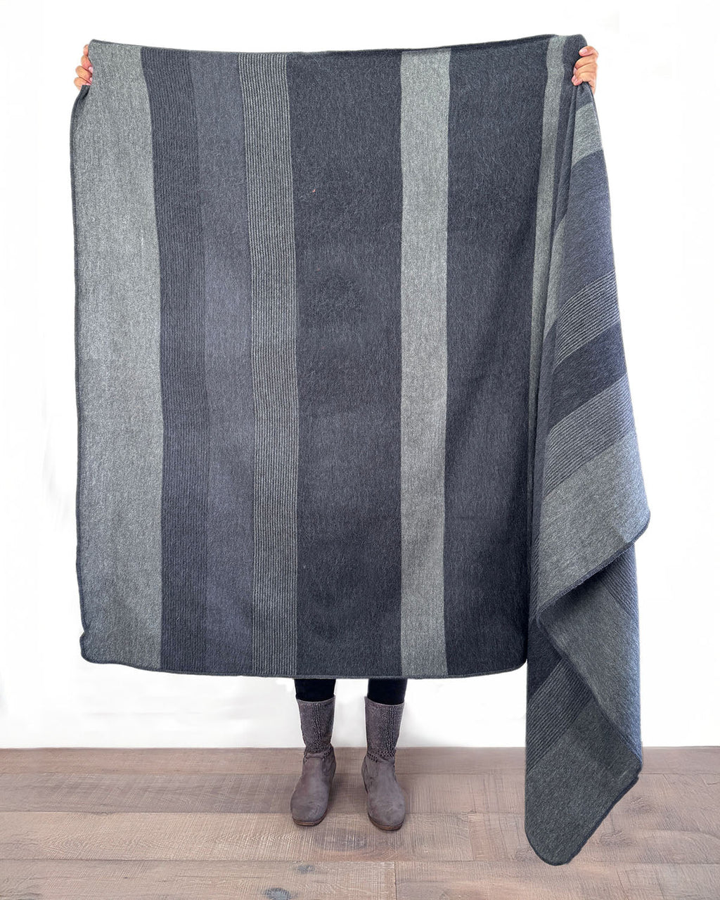 Charcoal alpaca throw blanket with tonal grey ribbed texture, Shupaca