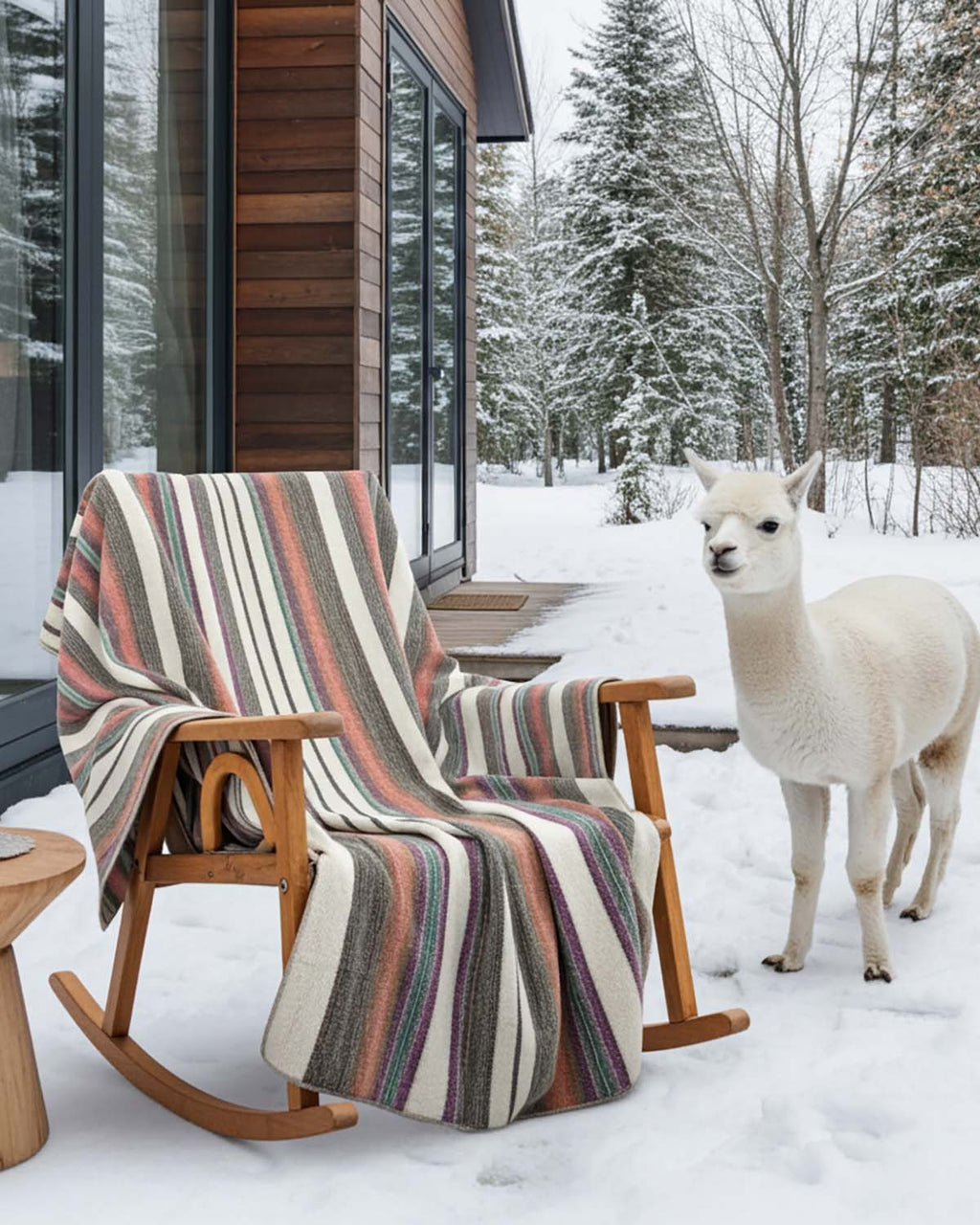 Oasis alpaca throw blanket with cream and chocolate brown blocks, Shupaca
