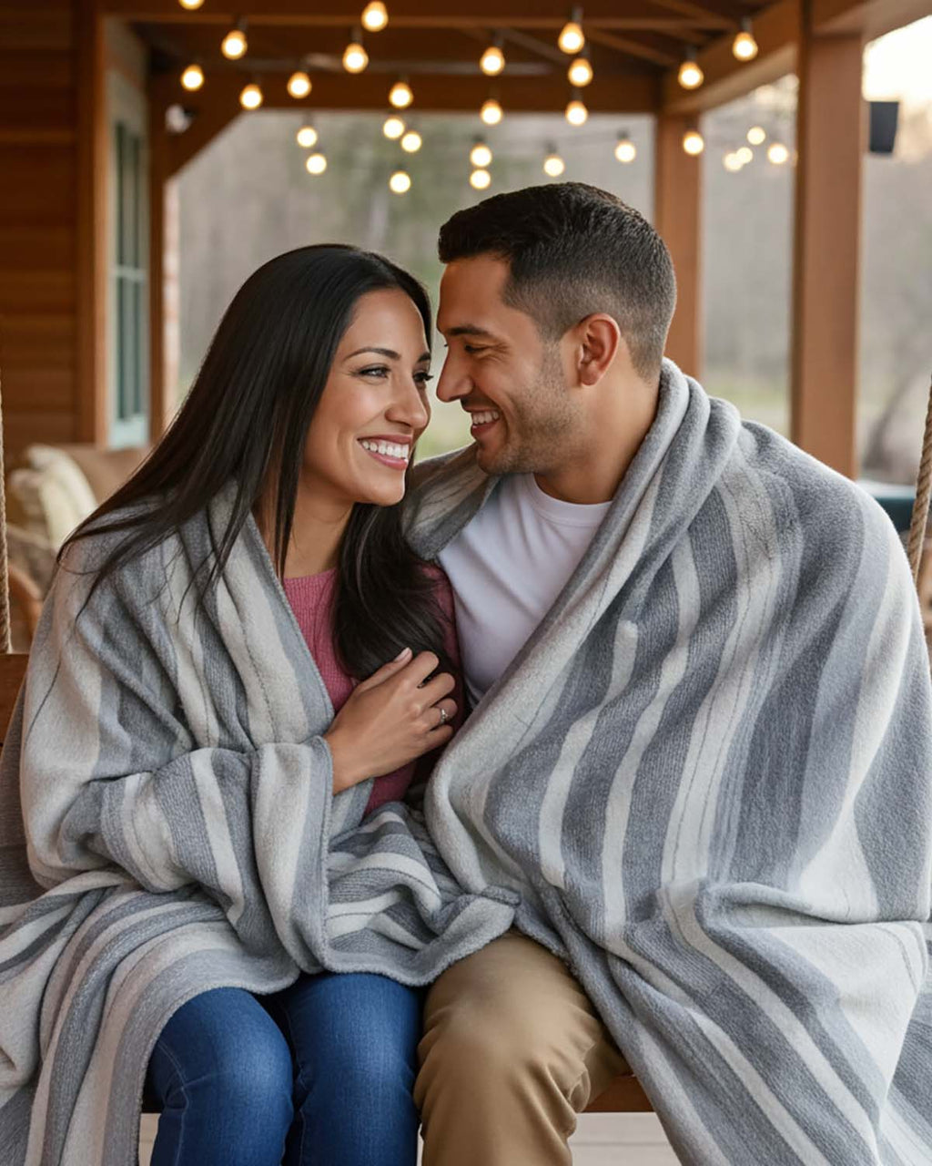Cream alpaca throw blanket in Vanilla Bean with grey and sand subtle stripes, Shupaca