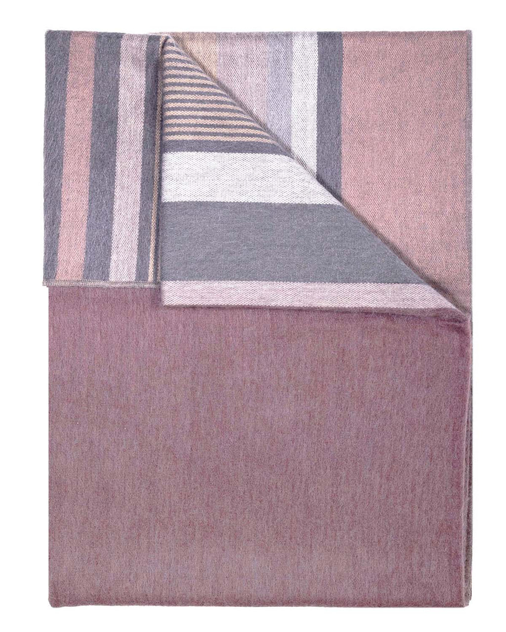 White Cranberry alpaca throw blanket with misty grey and cream blocks, Shupaca