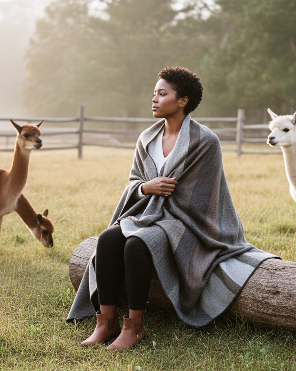 Forest alpaca throw blanket in Woodland with charcoal and taupe tones, Shupaca