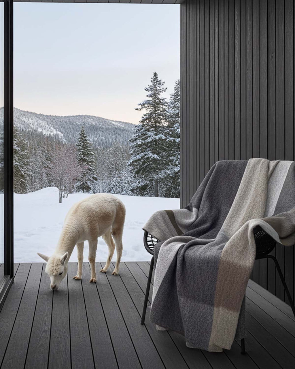 Forest alpaca throw blanket in Woodland with charcoal and taupe tones, Shupaca