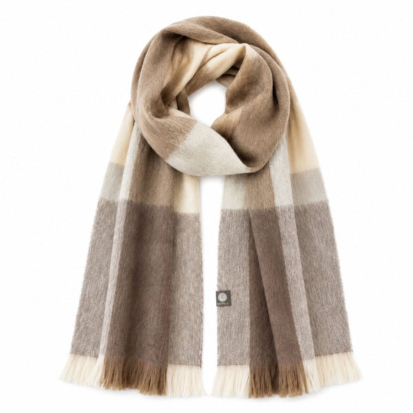 Beige Alpaca Plaid Scarf - Salt Flat by Shupaca