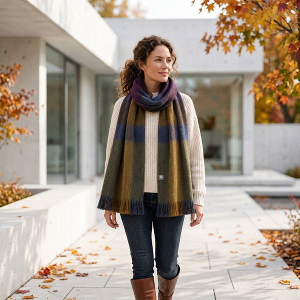 Brown Alpaca Plaid Scarf - Zephyr by Shupaca