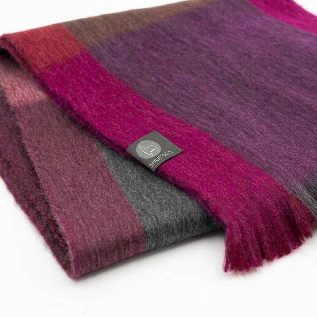 Burgundy Alpaca Plaid Scarf - Peony by Shupaca