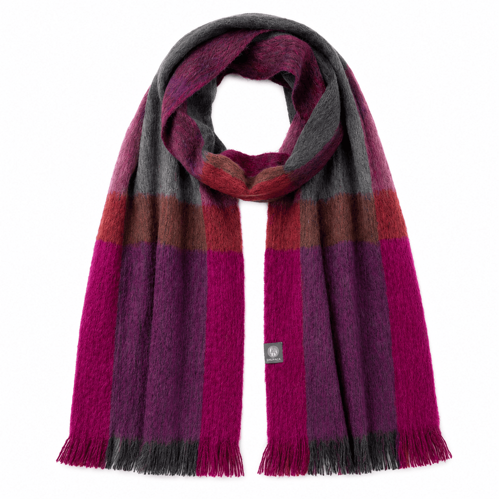 Burgundy Alpaca Plaid Scarf - Peony by Shupaca