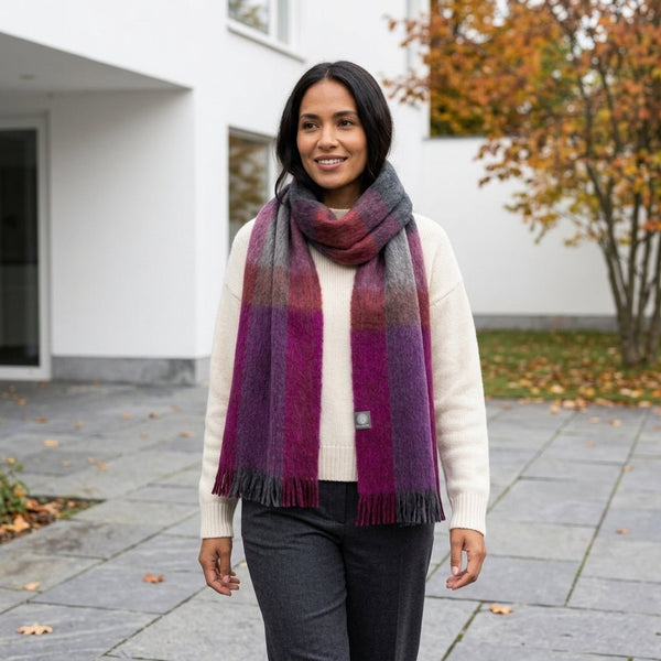 Burgundy Alpaca Plaid Scarf - Peony by Shupaca