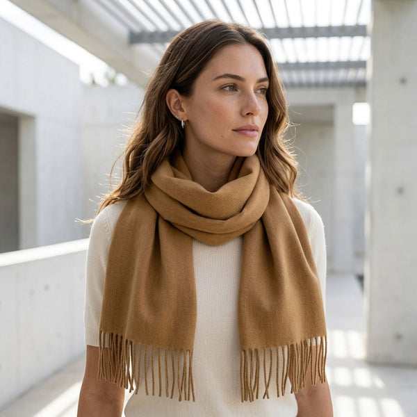 Camel 100% Baby Alpaca Scarf - Honey by Shupaca