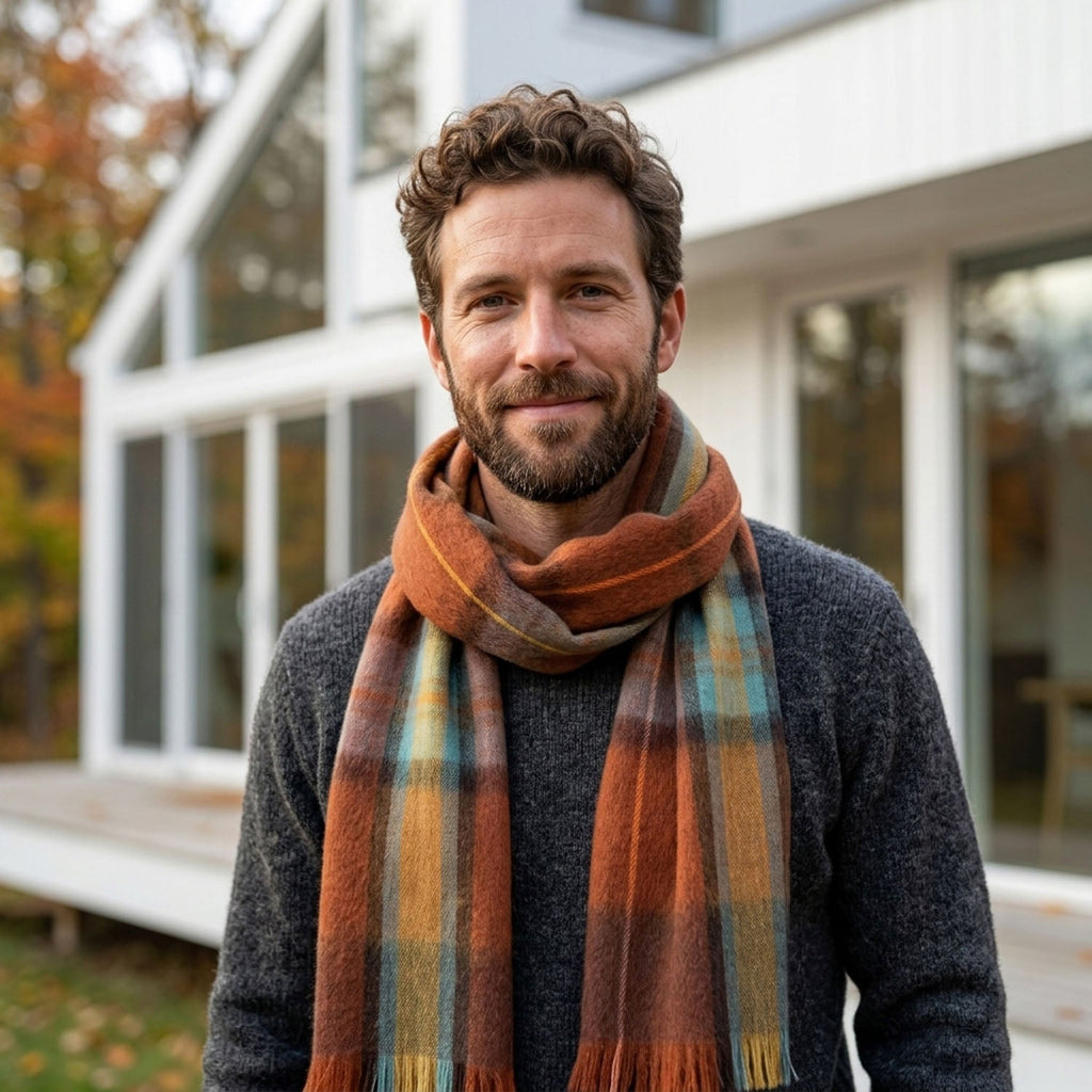 Copper Alpaca Tartan Scarf - Autumn by Shupaca