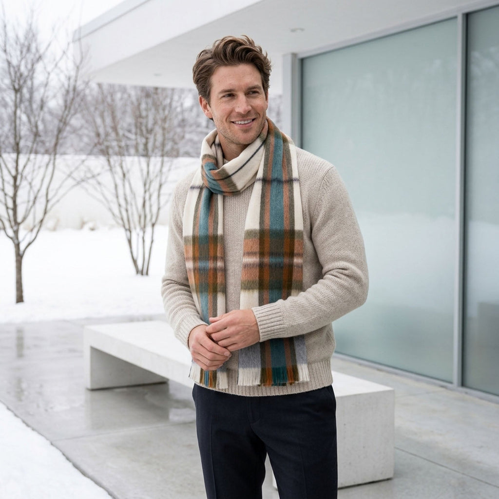 Grey Alpaca Tartan Scarf - Aspen by Shupaca