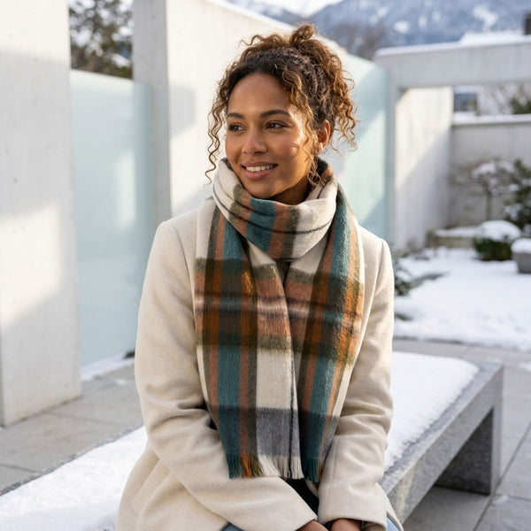 Grey Alpaca Tartan Scarf - Aspen by Shupaca