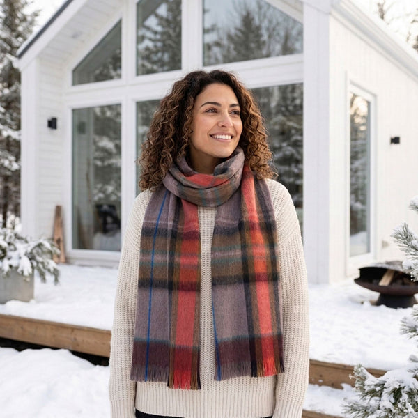 Mulberry Alpaca Tartan Scarf - Rosewood by Shupaca