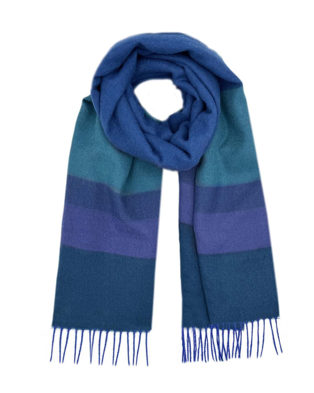 Blue 100% baby alpaca scarf in Adriatic gradient, Shupaca