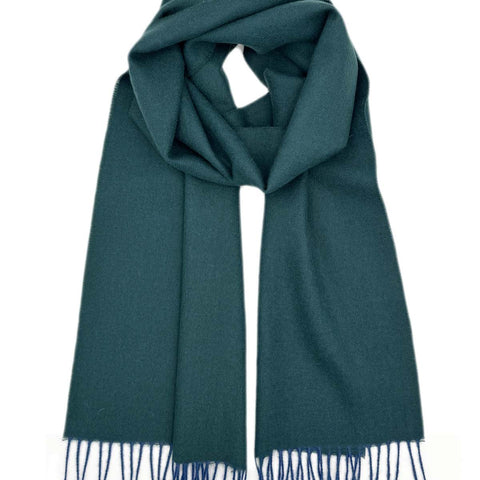 Stone 100% baby alpaca scarf in Jasper with teal and midnight blue, Shupaca