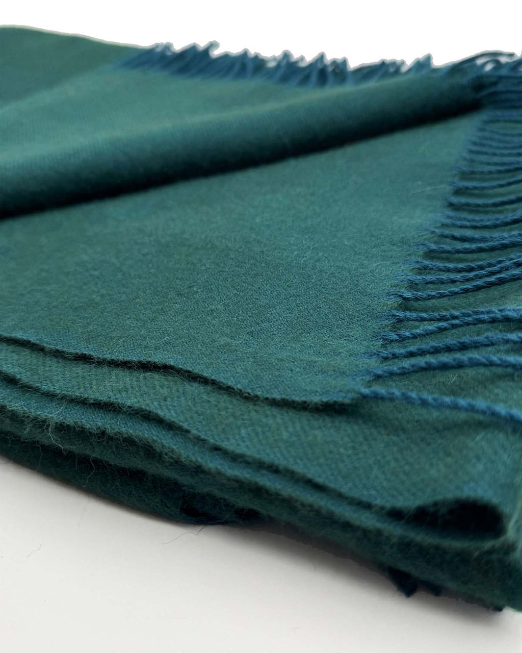 Stone 100% baby alpaca scarf in Jasper with teal and midnight blue, Shupaca