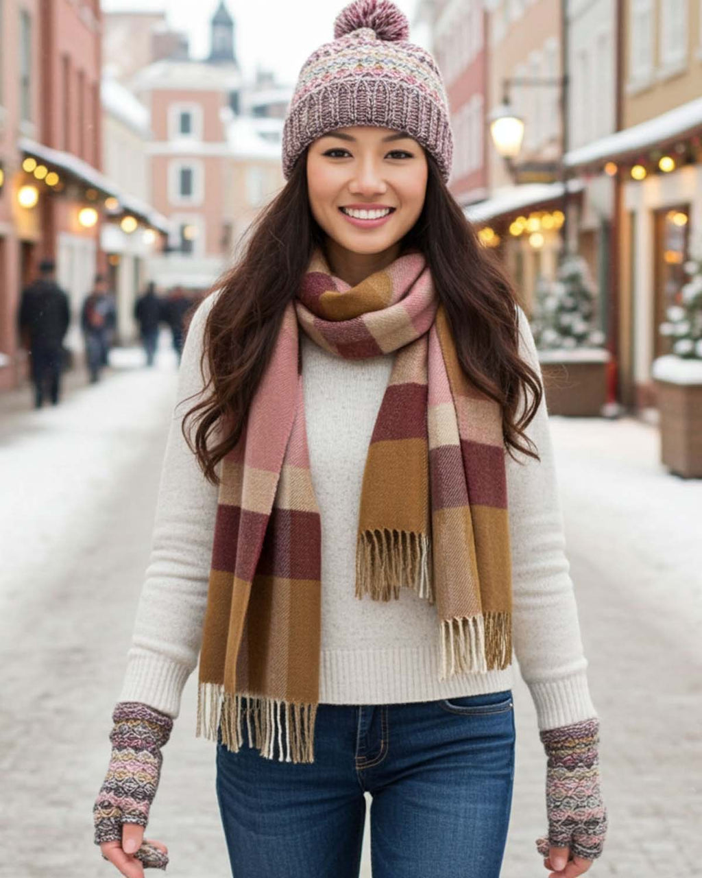 Mocha Mousse 100% baby alpaca scarf with rosewood and caramel ombré, Shupaca