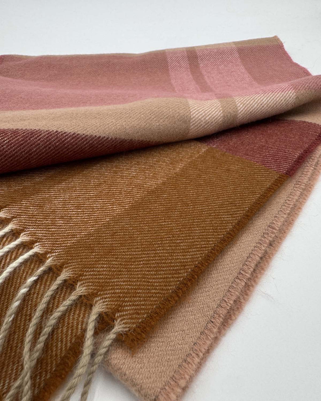 Mocha Mousse 100% baby alpaca scarf with rosewood and caramel ombré, Shupaca