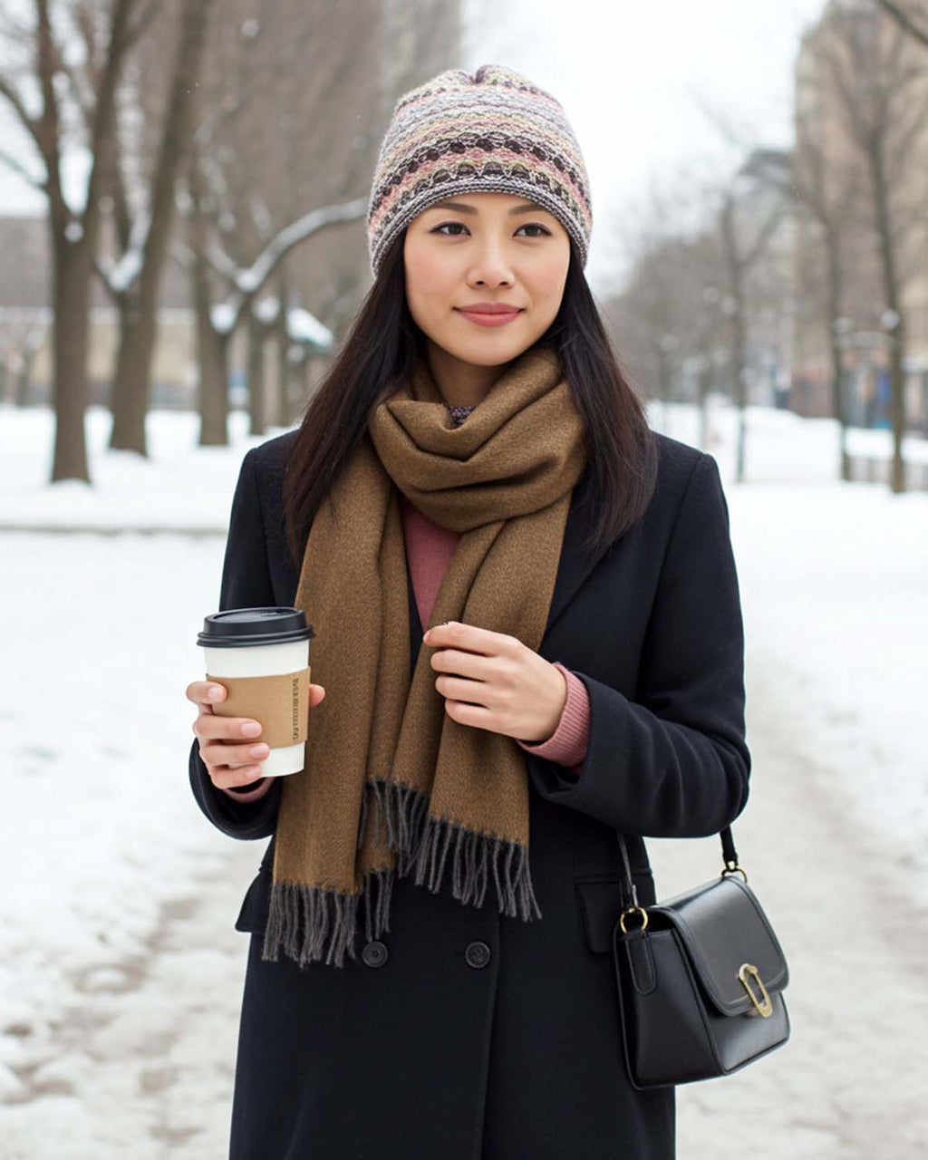 Golden 100% baby alpaca scarf in Tapenade with honey and caramel tones, Shupaca