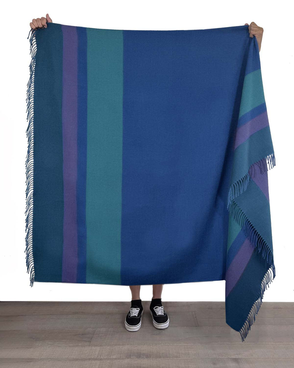 Teal 100% baby alpaca throw blanket in Adriatic with ocean blue, Shupaca