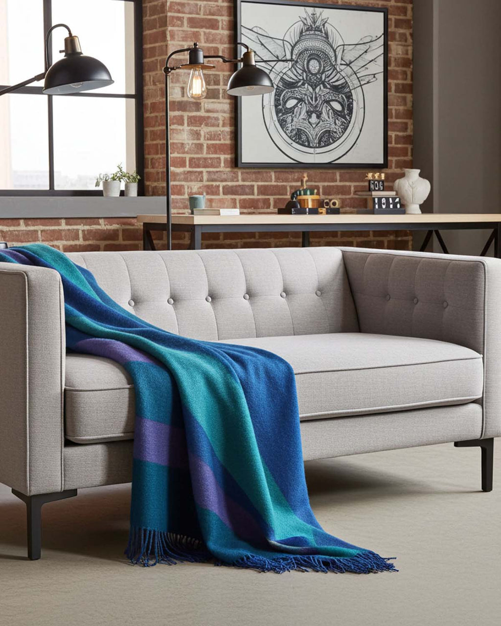 Teal 100% baby alpaca throw blanket in Adriatic with ocean blue, Shupaca