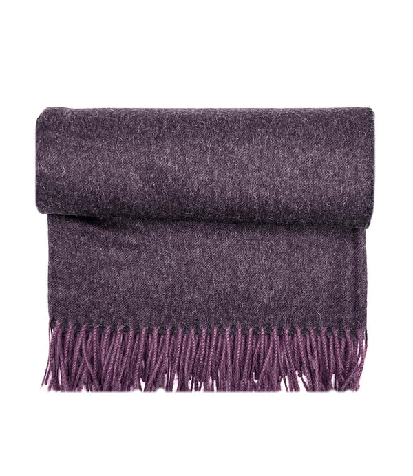 Plum 100% baby alpaca throw blanket in Elderberry with berry violet, Shupaca