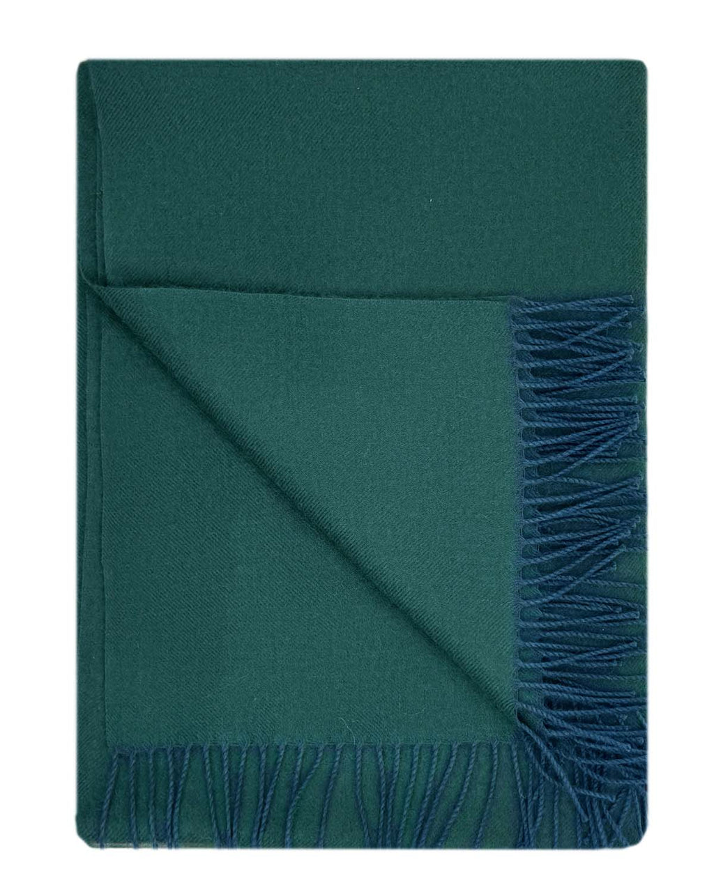 Emerald green 100% baby alpaca throw blanket in Jasper with teal tones, Shupaca