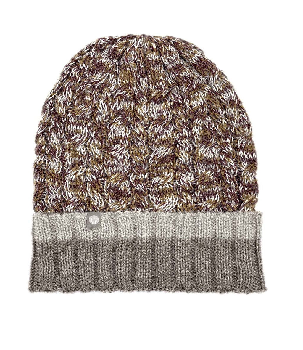 Chestnut alpaca beanie in Clay with stone beige accents, Shupaca