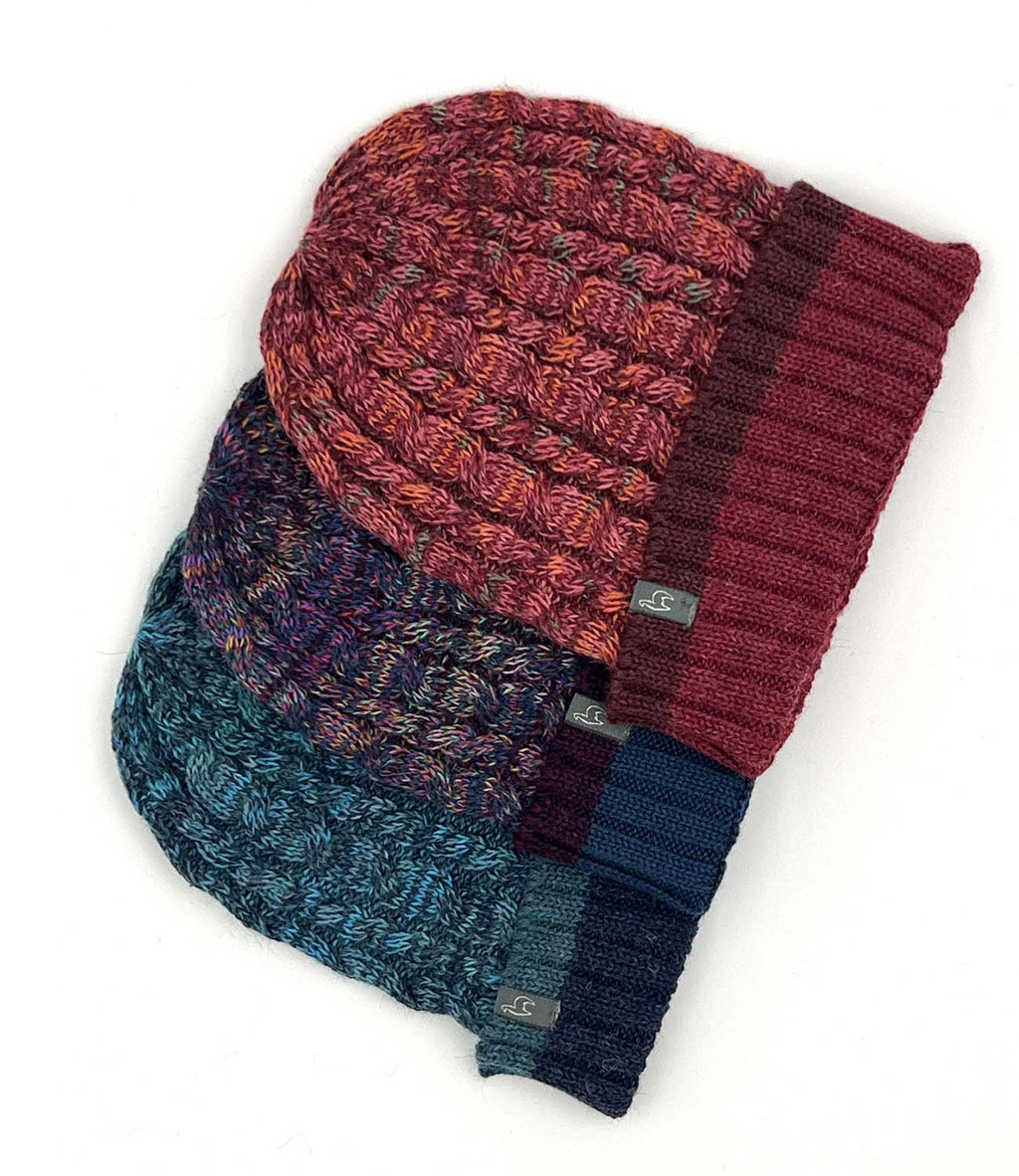 Deep Navy alpaca beanie in Galaxy with multicolor flecks, Shupaca