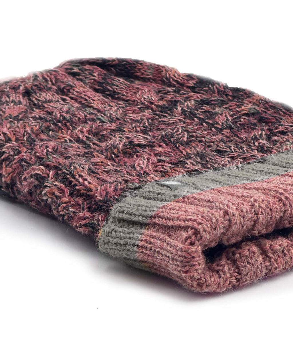 Pink Lemonade alpaca beanie with rose pink and taupe grey marled, Shupaca