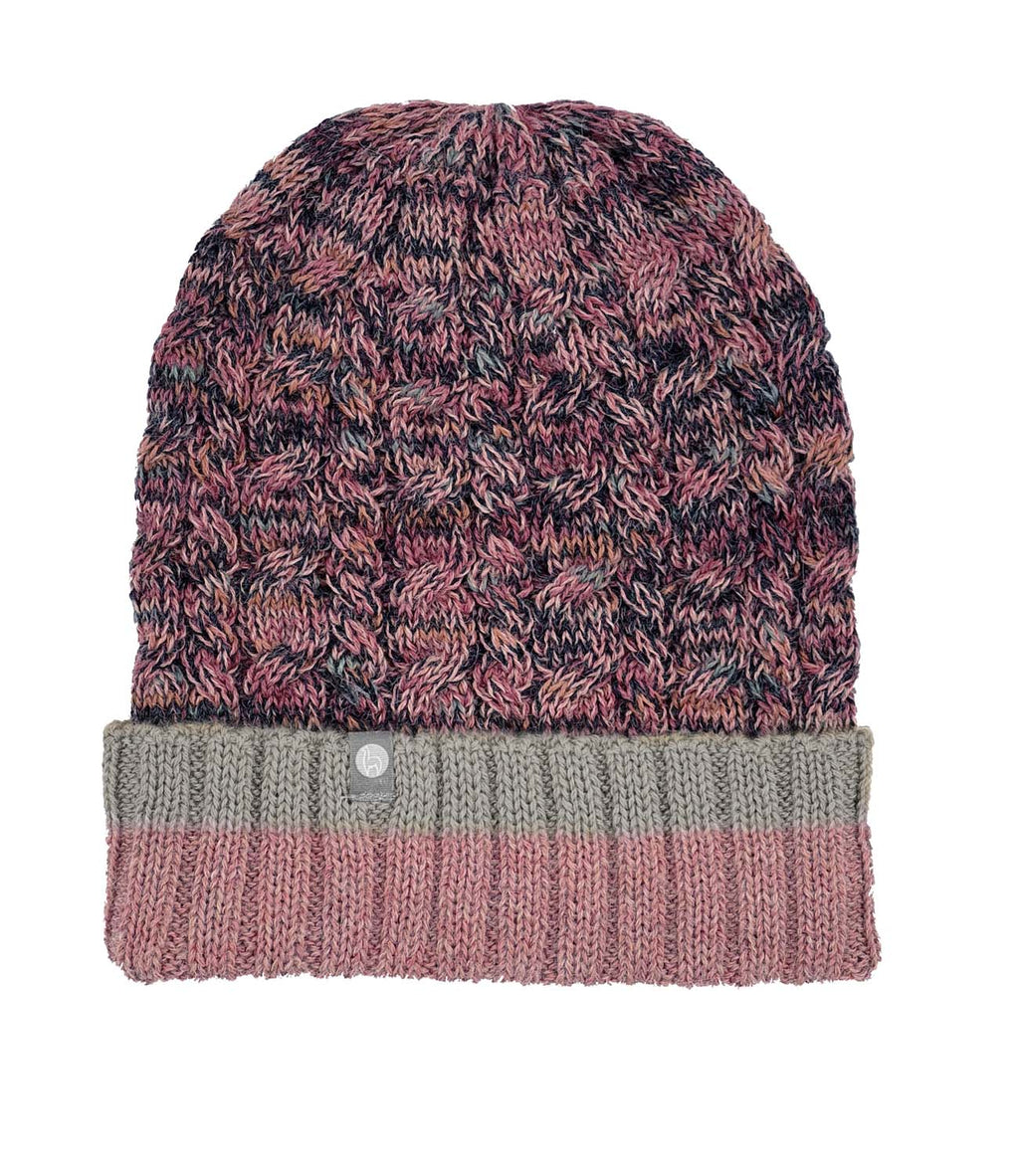Pink Lemonade alpaca beanie with rose pink and taupe grey marled, Shupaca
