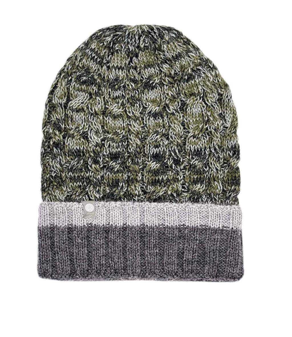 Sage alpaca beanie with grey-ivory accents, Shupaca
