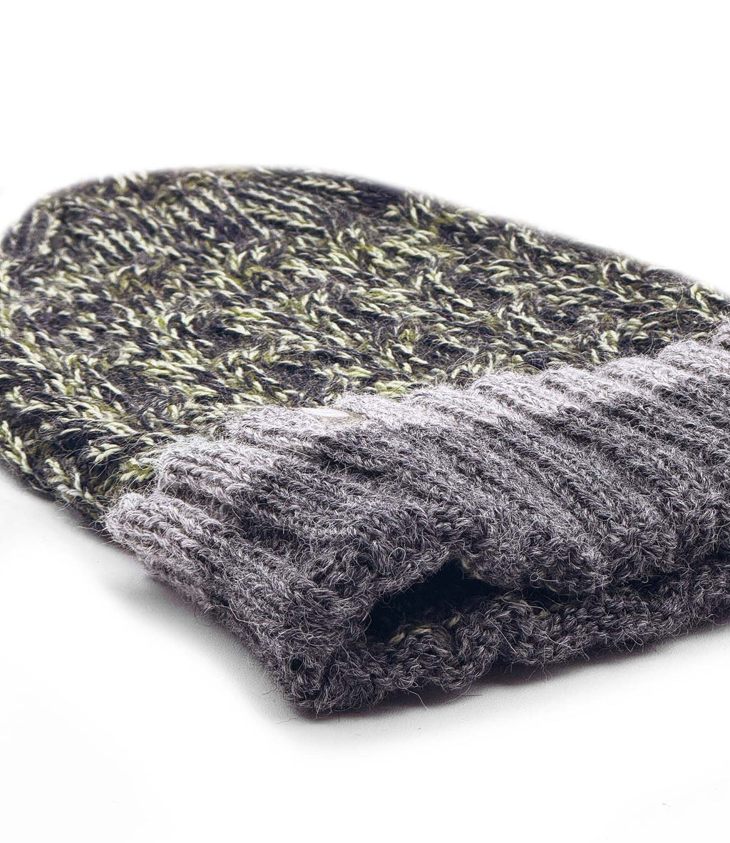 Sage alpaca beanie with grey-ivory accents, Shupaca