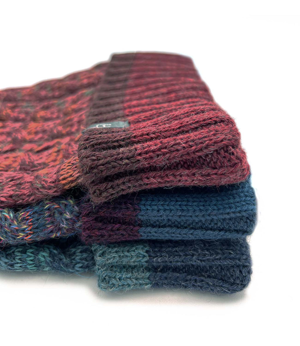 Red alpaca beanie in Scarlet with burgundy accents, Shupaca