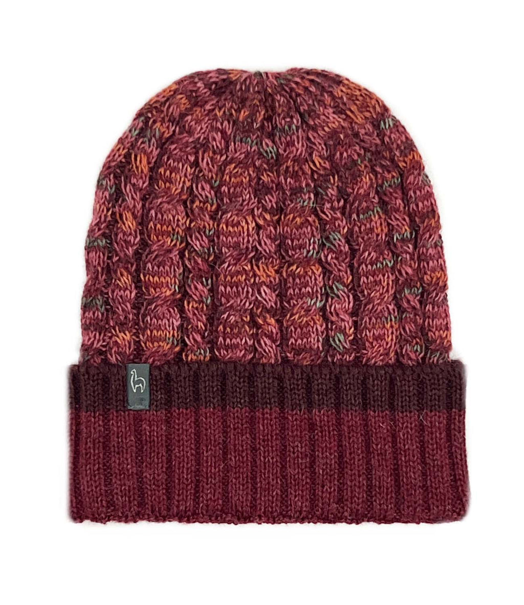 Red alpaca beanie in Scarlet with burgundy accents, Shupaca