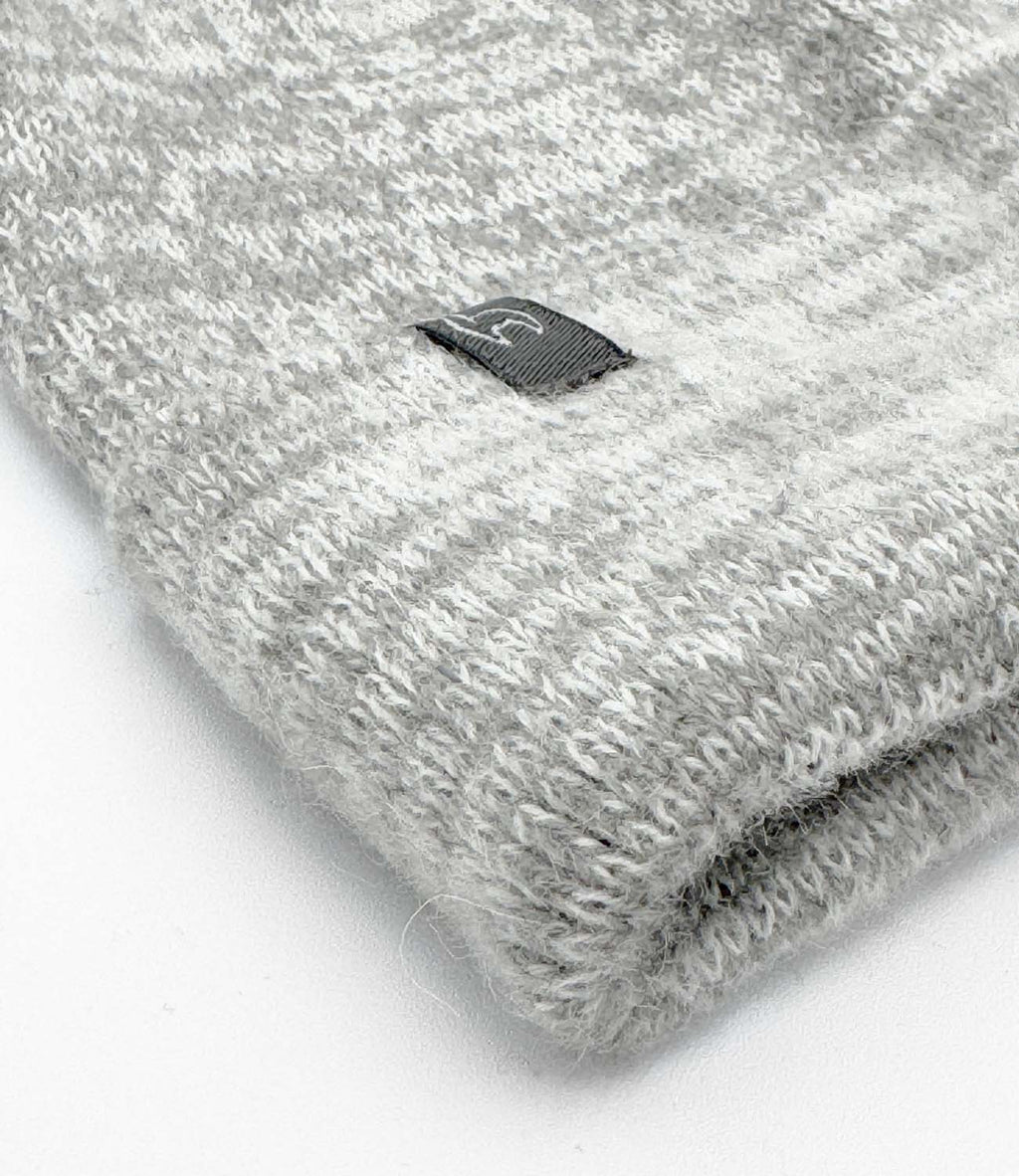 Ash alpaca beanie hat in frosted grey and pearl white, Shupaca
