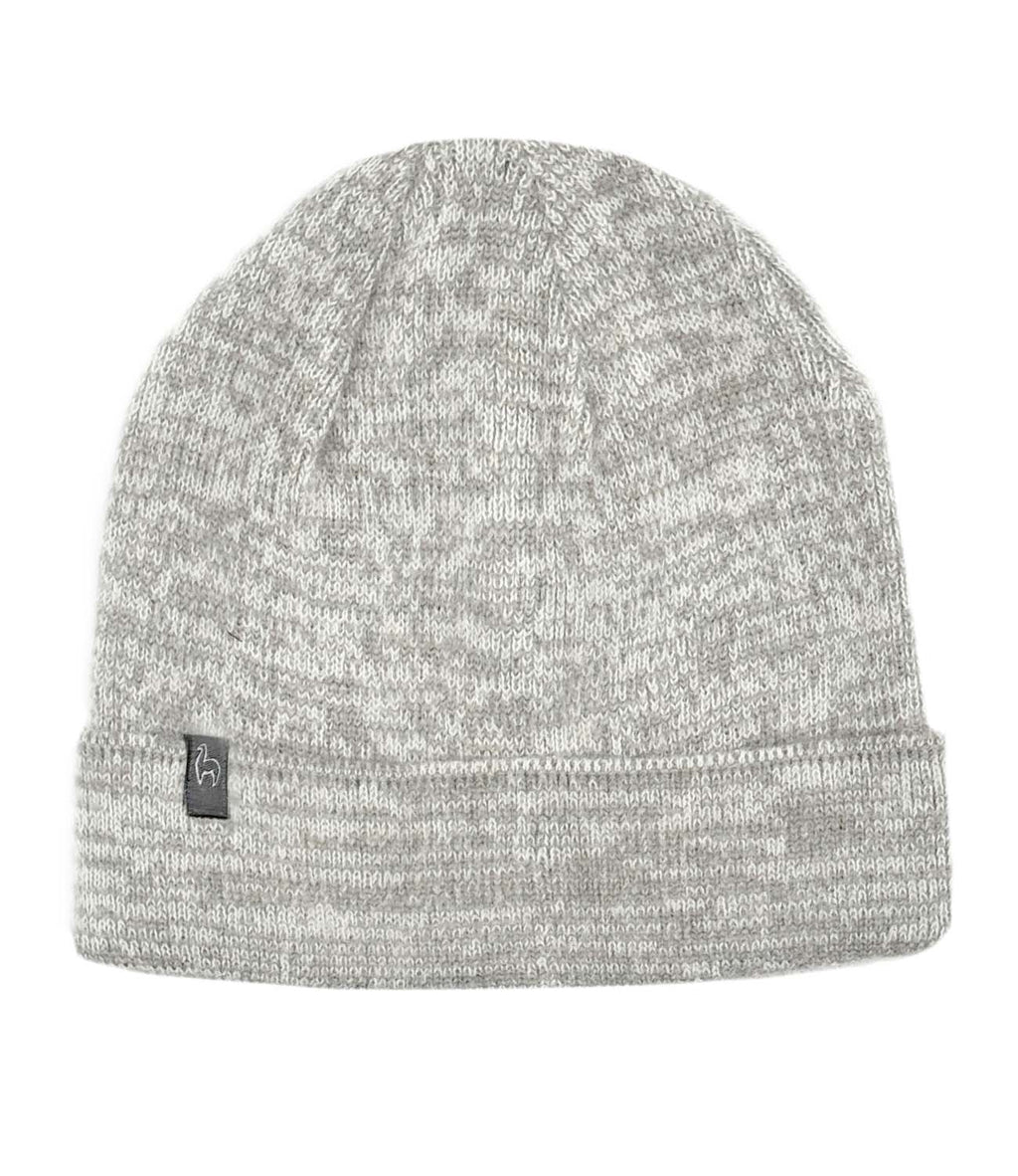 Ash alpaca beanie hat in frosted grey and pearl white, Shupaca