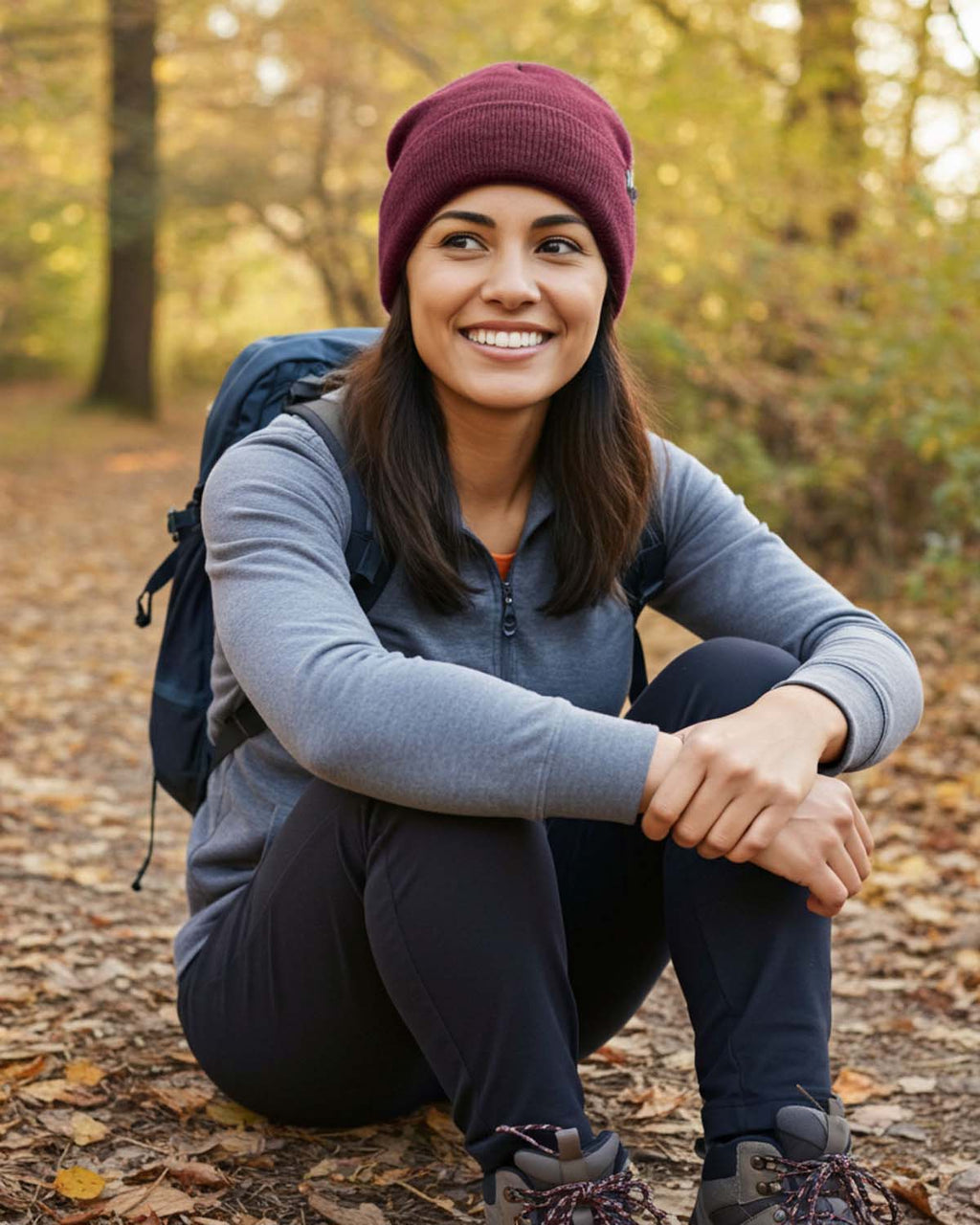 Burgundy alpaca beanie in Bergamont with maroon tones, Shupaca