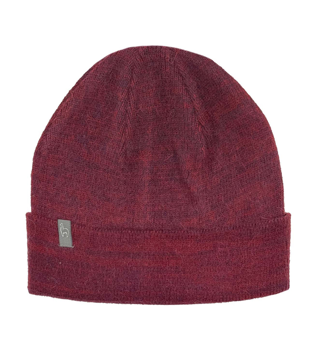 Burgundy alpaca beanie in Bergamont with maroon tones, Shupaca