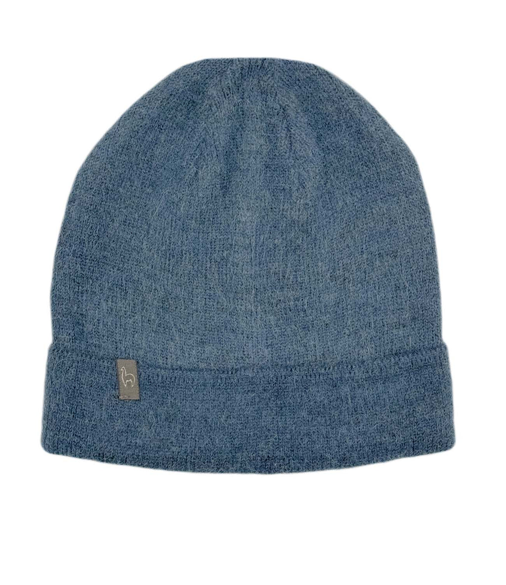 Deep Blue alpaca beanie hat with navy and slate tones, Shupaca
